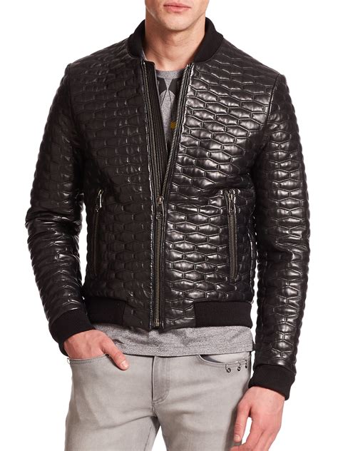 versace leather jacket men embossed|Versace leather jacket men's.